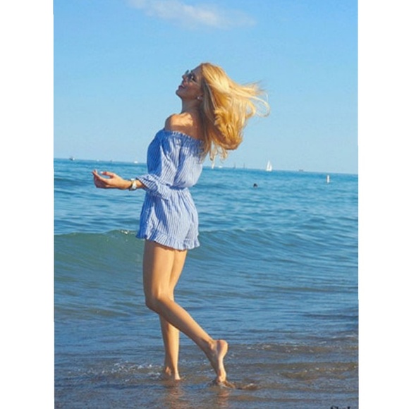 Striped off the shoulder romper - Picture 6 of 7